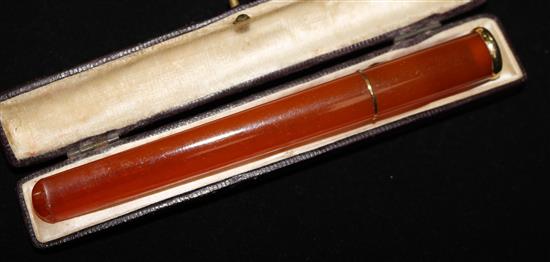 An amber cigarette holder in case, 5.25in.